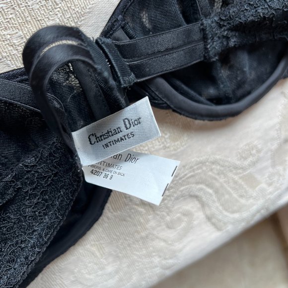 Vintage 80's Christian Dior Lace Bra with Dior Logo Monogram In Black 36B NWT - Picture 14 of 14